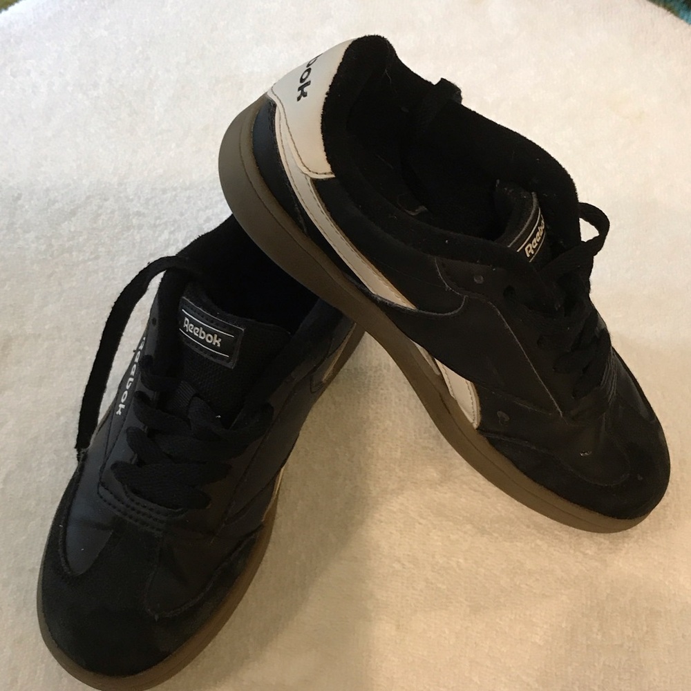 Reebok Boys Black and White Sneakers with Brown Sole